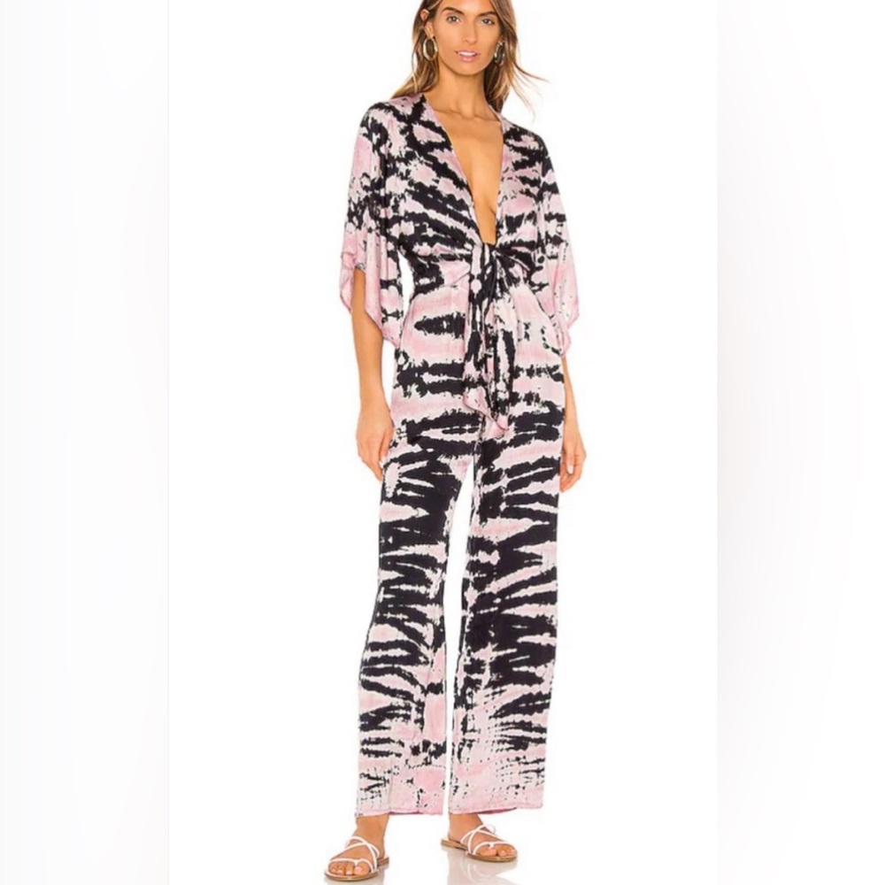 Young Fabulous & Broke Tie-Dyed Jumpsuit pink and black tied revolve